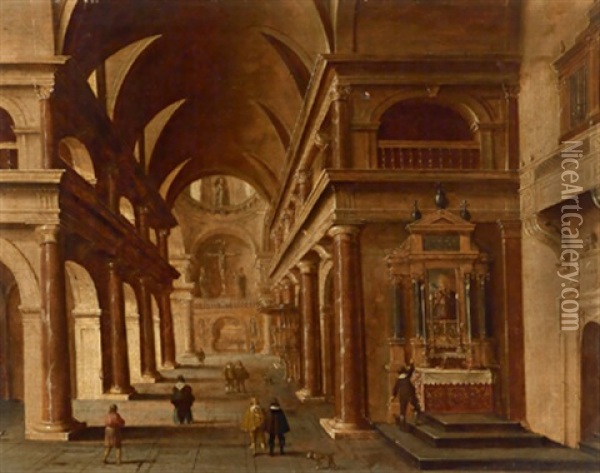 Inneres Einer Barocken Kirche Mit Figuren Oil Painting - Hans Jurriaensz van Baden