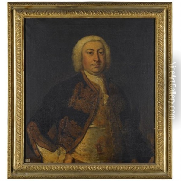 Portrait Of A Gentleman, Possibly Henry Reginald Courtenay (1714-1763) Oil Painting - Thomas Hudson