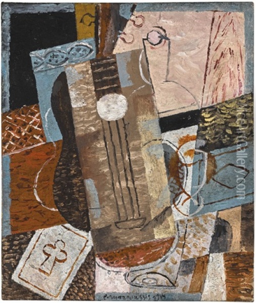Still Life With Guitar Oil Painting - Louis Marcoussis