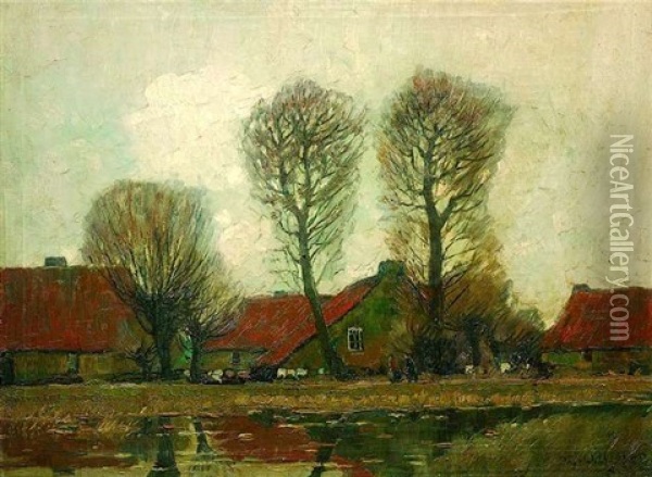 Herbstliche Landschaft Mit Bauernhausern An Einem Flus Oil Painting - Wilhelm (Willy) Lucas