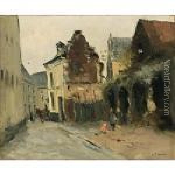 Childeren Playing In The Street, Maastricht Oil Painting - Willem George Fred. Jansen