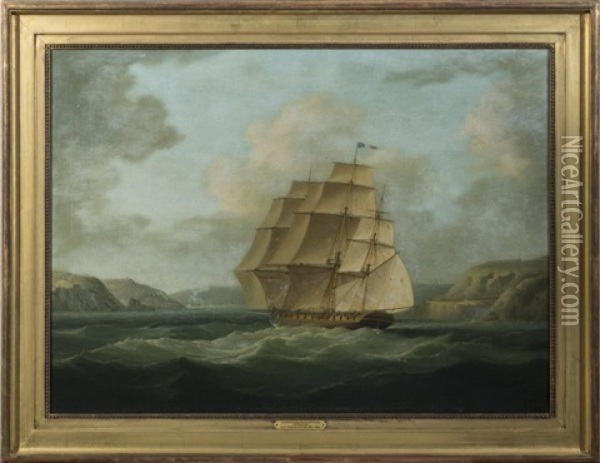 French Frigate Flying The Commodore's Flag, Entering Brest Oil Painting - James Edward Buttersworth