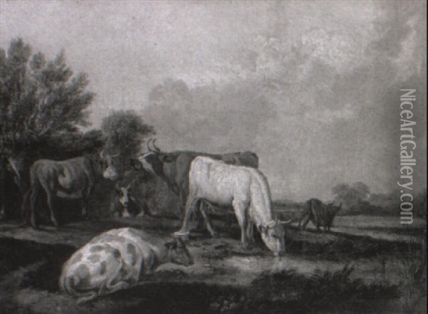 Cattle In A Landscape Oil Painting - Paulus Potter