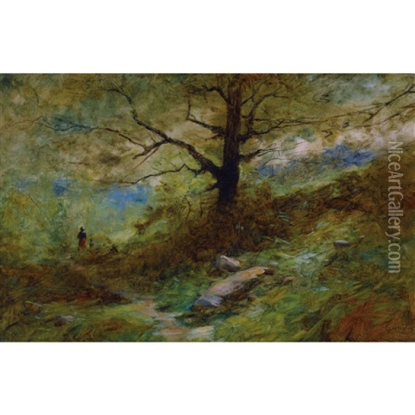 Waldweg Mit Bauerin Und Kind Oil Painting - Gustave Eugene Castan