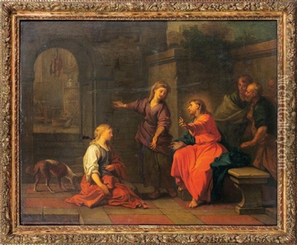 Le Christ Chez Marthe Et Marie Oil Painting - Daniel Sarrabat the Younger