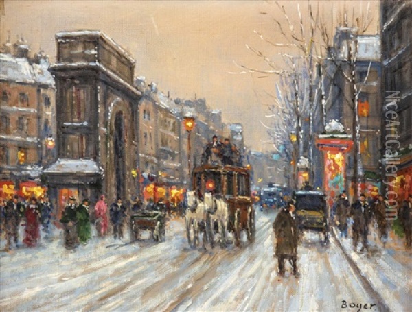 Belebte Pariser Strase Im Winter Oil Painting - Emile Boyer