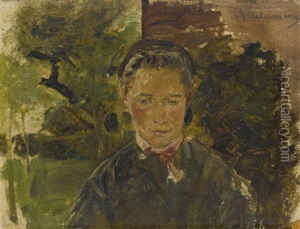 Bildnis Einer Jungen Frau Vom Land, Halb En Face (portrait Of A Young Woman From The Country, Half En Face) Oil Painting - Max Liebermann