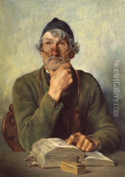 Lesender Alter Oil Painting - Hugo Wilhelm Kauffmann