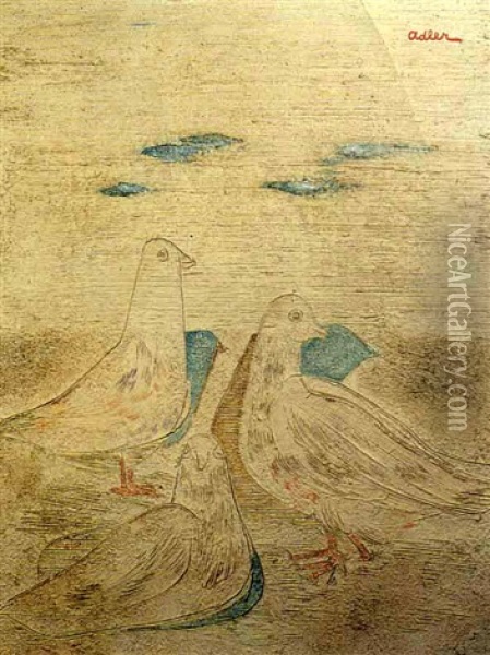 Three Doves Oil Painting - Jankel Adler