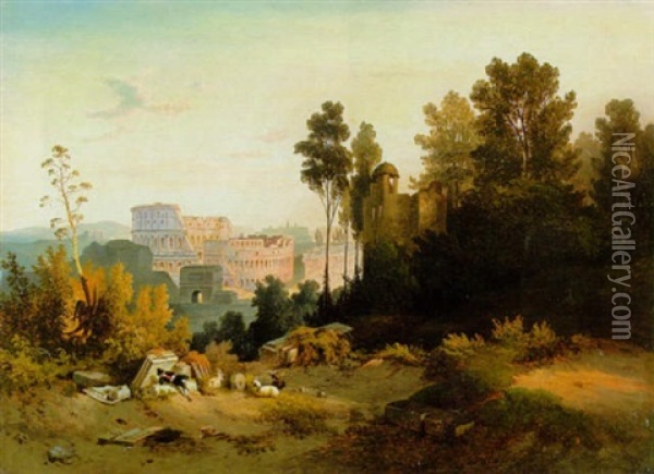 Rom - Blick Vom Palatin Auf Konstantinsbogen Und Kolosseum Oil Painting - August Wilhelm Ferdinand Schirmer