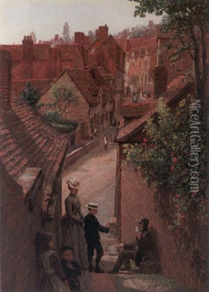 Village Life Oil Painting - Frederick Bacon Barwell