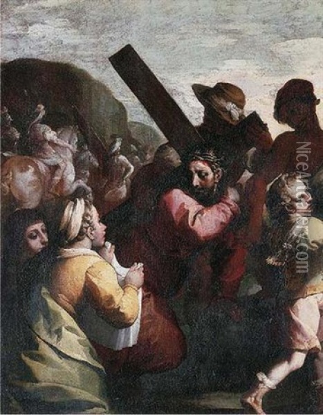 Christ On The Road To Calvary With Saint Veronica Holding The Sudarium Oil Painting - Simone Barabino