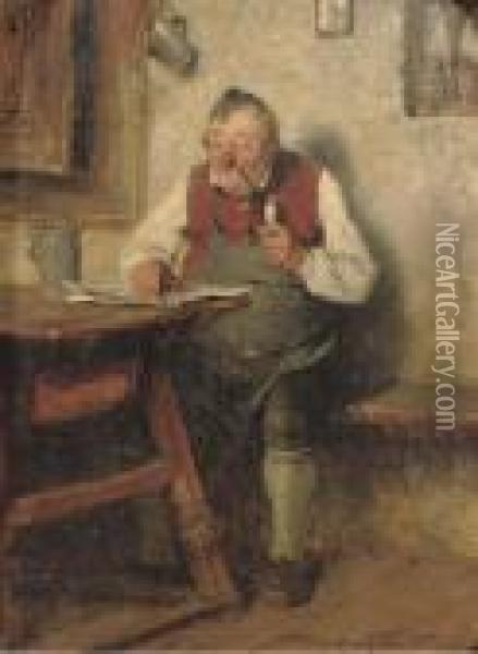 Wirt Mit Pfeife: The Content Innkeeper Oil Painting - Hugo Kauffmann