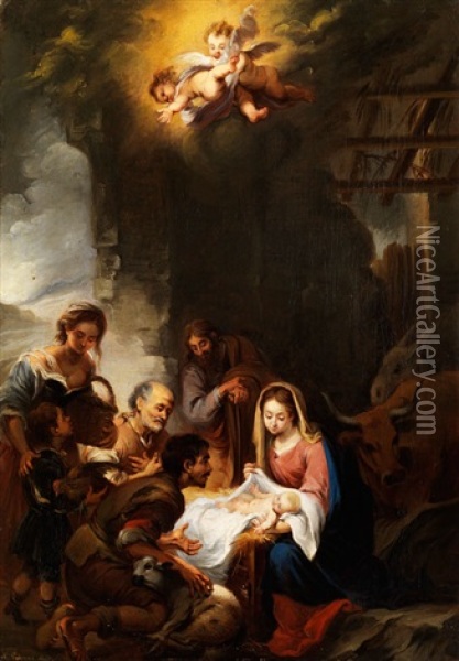 Anbetung Der Hirten Im Stall Von Bethlehem (after Murillo) Oil Painting - Manuel Cabral Aguado Bejarano