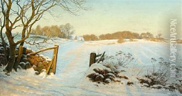 Sunny Winterscape Oil Painting - Ludvig Kabell