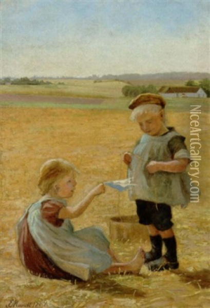 To Legende Born Pa Marken Oil Painting - Emilie (Caroline E.) Mundt