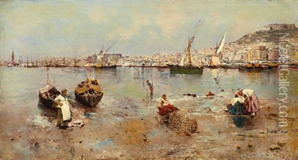 Fischerboote In Der Bucht Von Neapel Oil Painting - Attilio Pratella