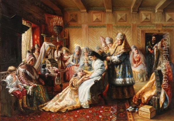 Marriage Preparations Oil Painting - Konstantin Egorovich Makovsky