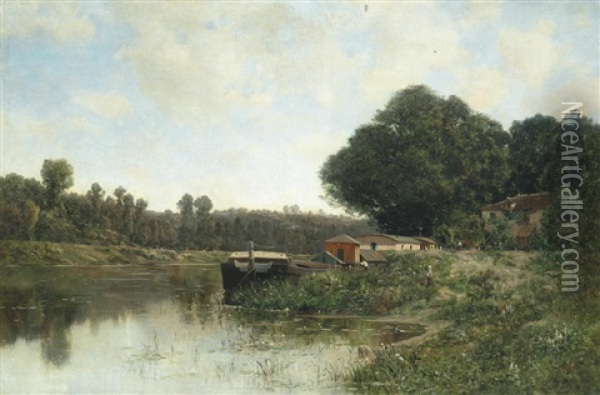 Au Bord De La Riviere Oil Painting - Claude-Francois-Auguste de Mesgriny