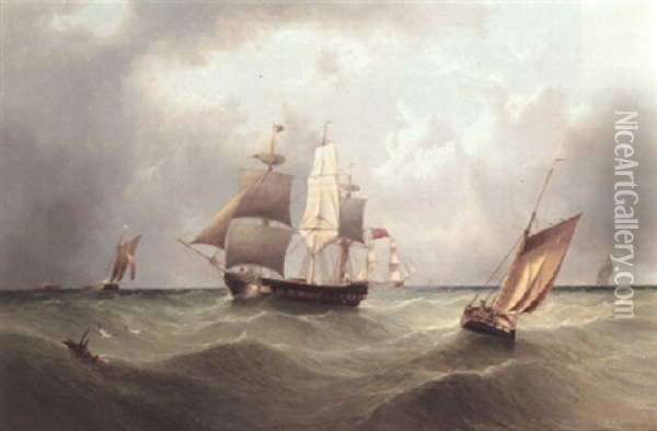 Shipping In A Light Swell Oil Painting - Henry Redmore