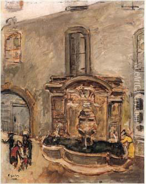 Rue Animee Avec Fontaine Oil Painting - Francis Gruber