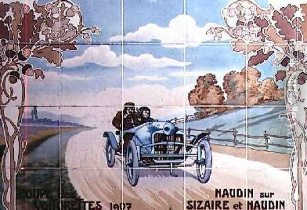 Naudin driving a Sizaire et Naudin car in the Light Car Cup of 1907 Oil Painting - Ernest Montaut