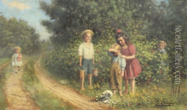 The Broken Berry Pitcher Oil Painting - Carnig Eksergian