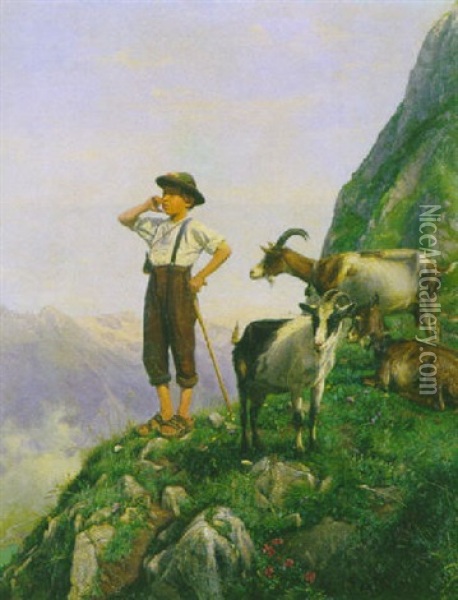 Junger Innerschweizer Ziegenhirte Im Gebirge Oil Painting - Joseph Klemens Kaufmann