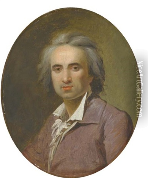 Portrait D'homme En Buste, Portant Une Redingote Mauve Oil Painting - Henri-Pierre Danloux
