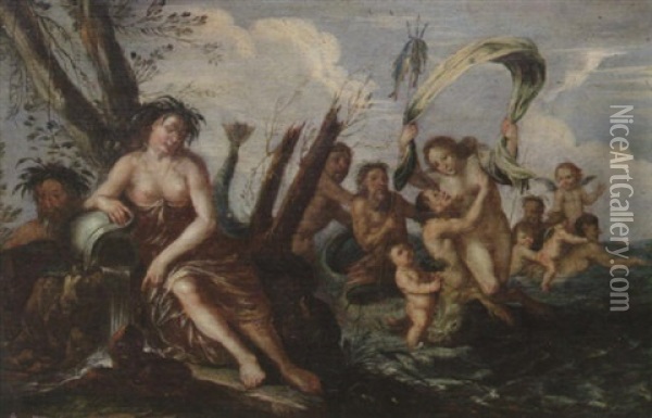 Neptuni Triumf. Amphitrite Och Neptunus Omgivna Av Tritoner Och Nereider Oil Painting - Jean-Baptiste van Loo
