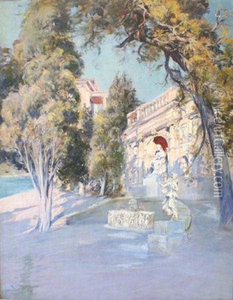 Villa Du Barron De Courcelles A La Croisette (cannes) Oil Painting - Raymond Allegre