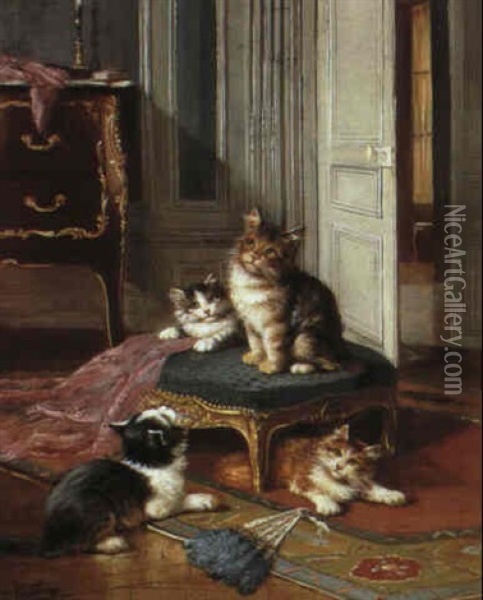 Waiting To Pounce Oil Painting - Leon Charles Huber