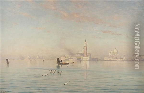 Blick Auf San Giorgio Maggiore Und Santa Maria Della Salute, Venedig Oil Painting - Ascan Lutteroth