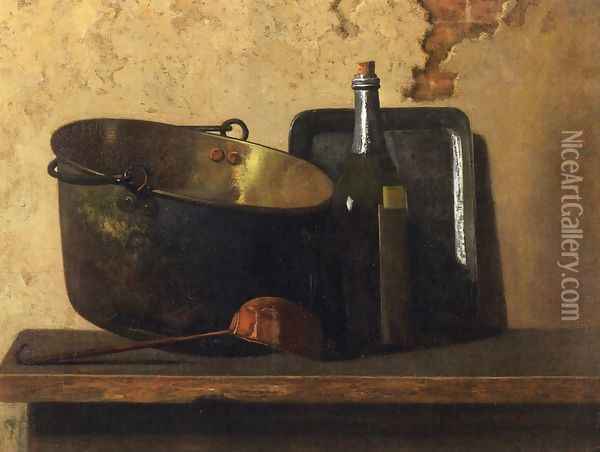 Wine and Brass Stewing Kettle Oil Painting - John Frederick Peto