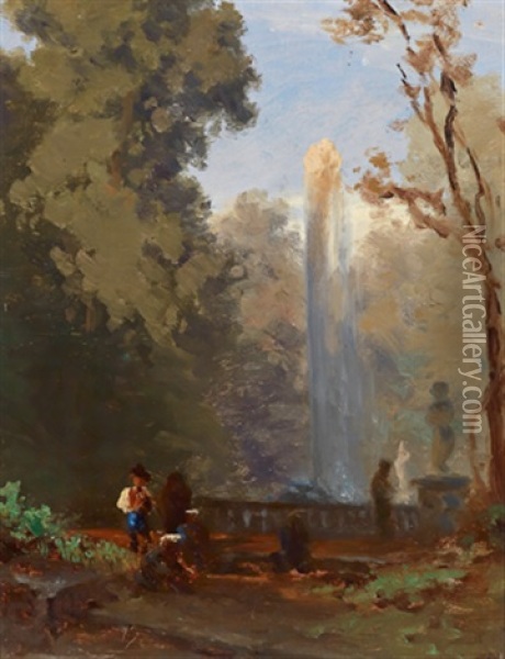 Sudliche Landschaft Mit Brunnen Oil Painting - Oswald Achenbach
