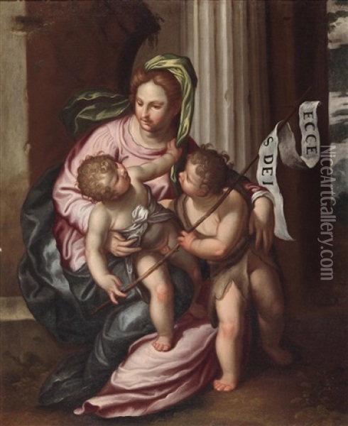 Madonna Mit Kind Und Dem Heiligen Johannes Oil Painting - Paolo Farinati