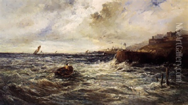 Marine Med Skibe Ud For Klippekyst Oil Painting - Louis Eugene Leroux