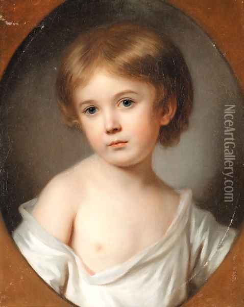 A young boy, bust-length, in a painted oval Oil Painting - John Russell