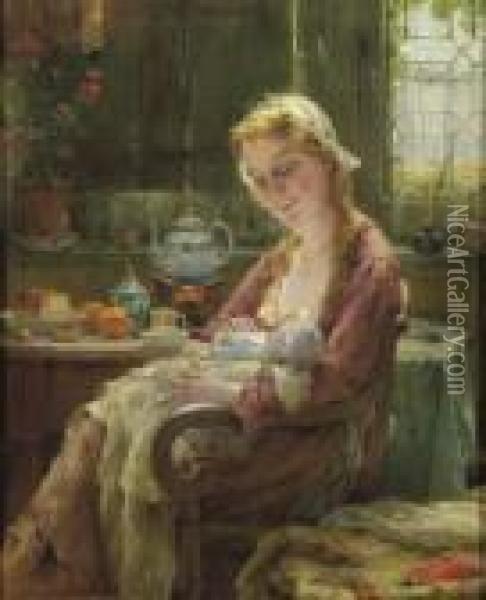 Motherly Love Oil Painting - Edward Antoon Portielje