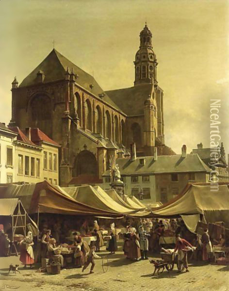 Market Day In Antwerp Oil Painting - Jacques Carabain