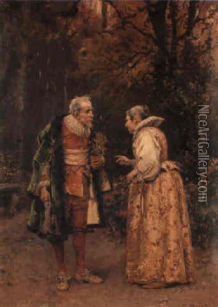 A Pause For Discussion Oil Painting - Cesare Auguste Detti
