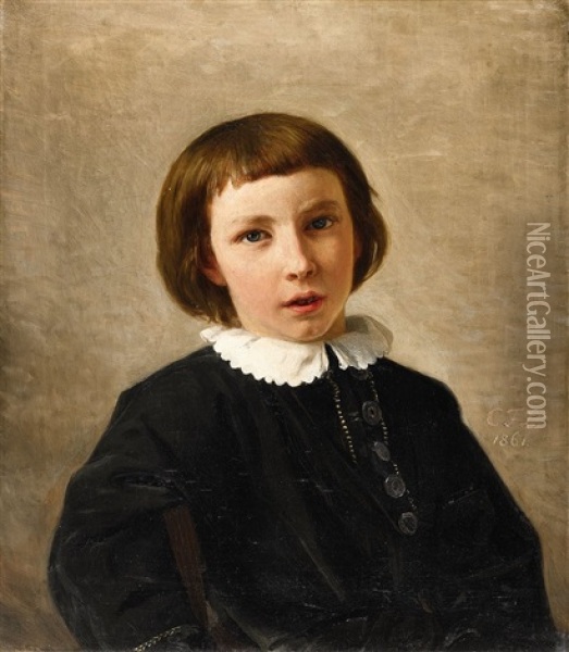 Conrad Lessing, The Artist's Son At Age Nine Oil Painting - Karl Friedrich Lessing