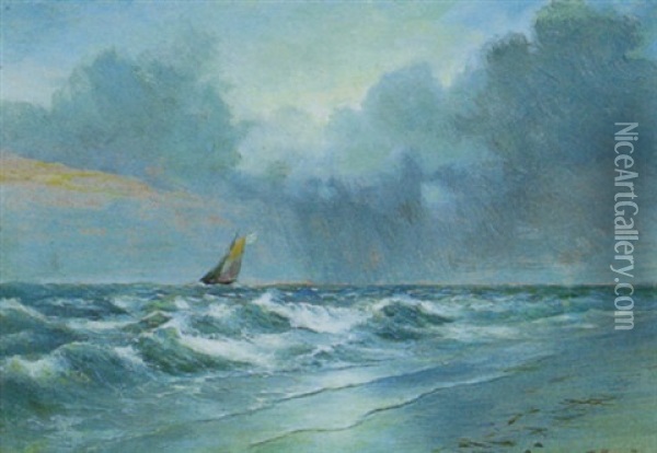 Segelschiff An Der Meereskuste Oil Painting - Grigorij Kaputsin