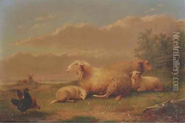 Sheep resting in a meadow Oil Painting - Auguste Coomans