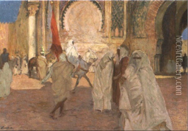 La Mosquee De Bab Mansour A Meknes Oil Painting - Almery Lobel-Riche