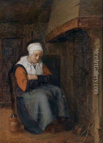 Interieur Mit Einer Am Feuer Sitzenden Frau Oil Painting - Quiringh Gerritsz van Brekelenkam