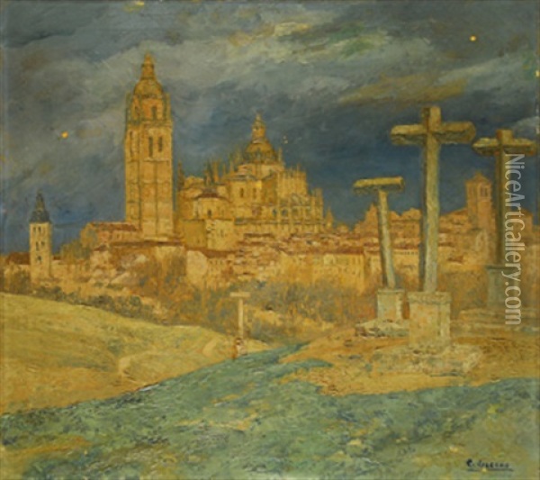 Vista Segovia Desda Calvario Oil Painting - Carlos Lezcano Fernandez