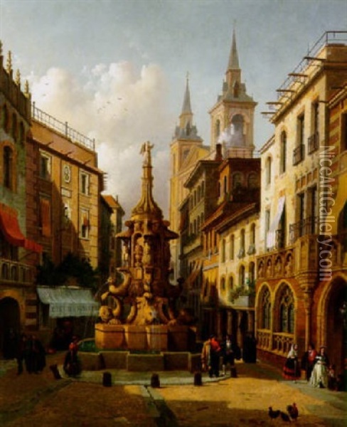 Der Antonio Martin Brunnen In Der Atochastrase Zu Madrid Oil Painting - Emile Pierre Joseph de Cauwer