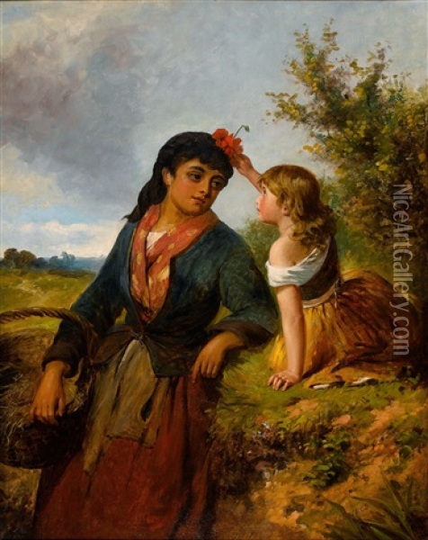 The Flower Girl Oil Painting - Edward Charles Barnes