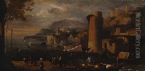 Vue D'un Port Mediterraneen Oil Painting - Adriaen Van Der Cabel